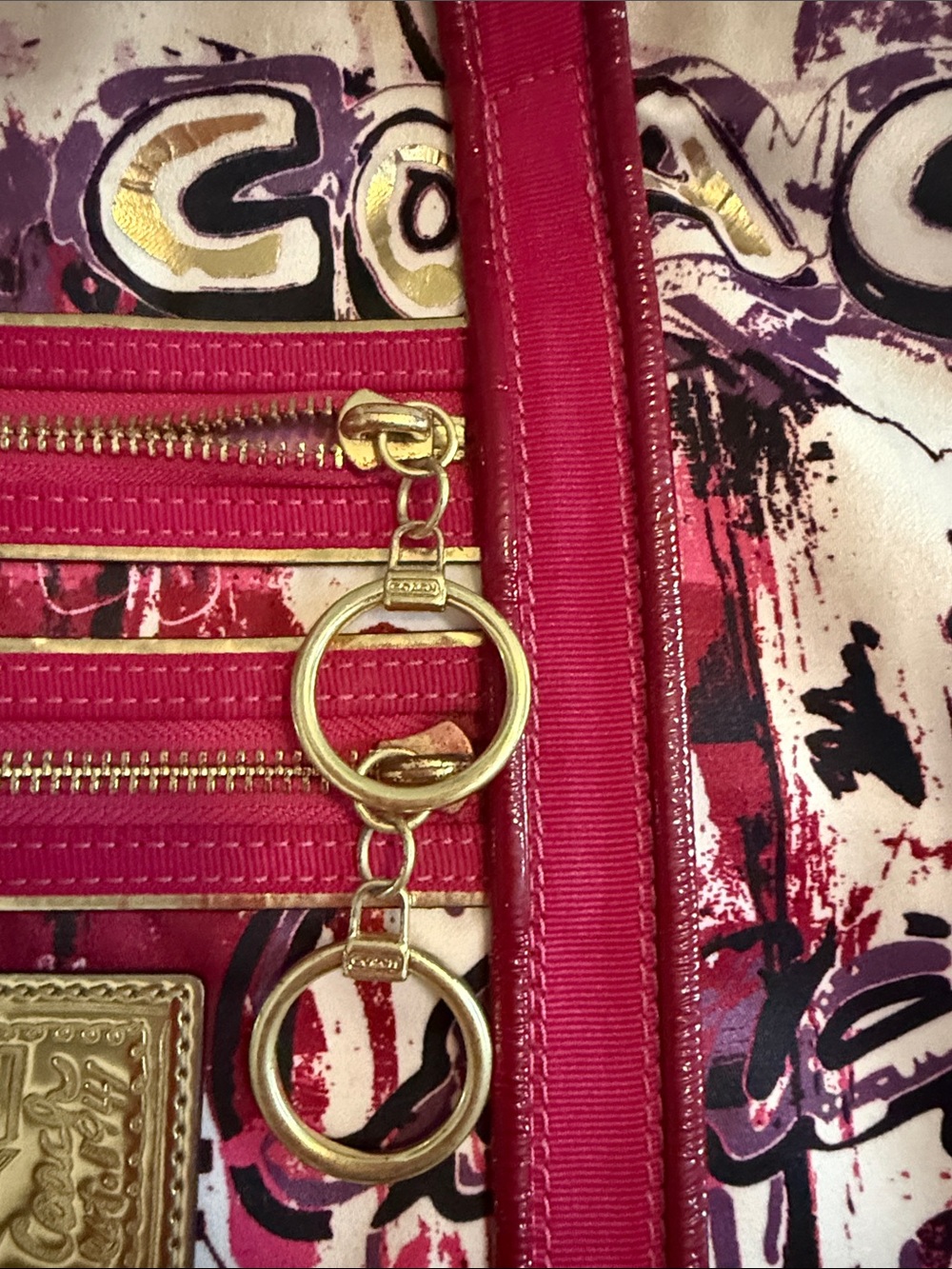 Coach Poppy Pink and Fuchsia Graffiti Canvas Tote with Gold Hardware - Picture 3 of 9